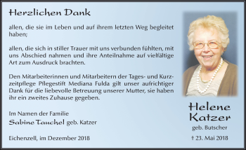 Traueranzeige von Helene Katzer von FZ