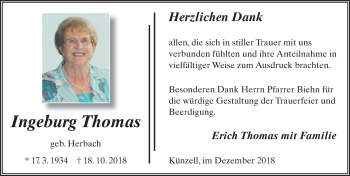 Traueranzeige von Ingeburg Thomas von Fuldaer Zeitung