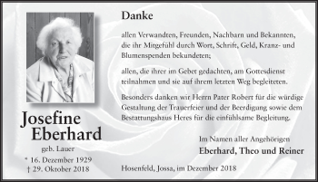 Traueranzeige von Josefine Eberhard von Fuldaer Zeitung