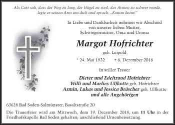 Traueranzeige von Margot Hofrichter von FZ