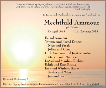 Traueranzeige von Mechthild Ammour 