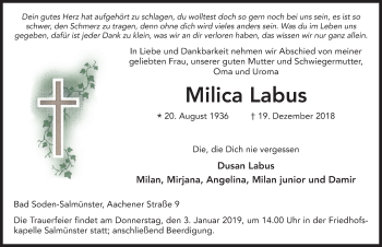 Traueranzeige von Milica Labus 