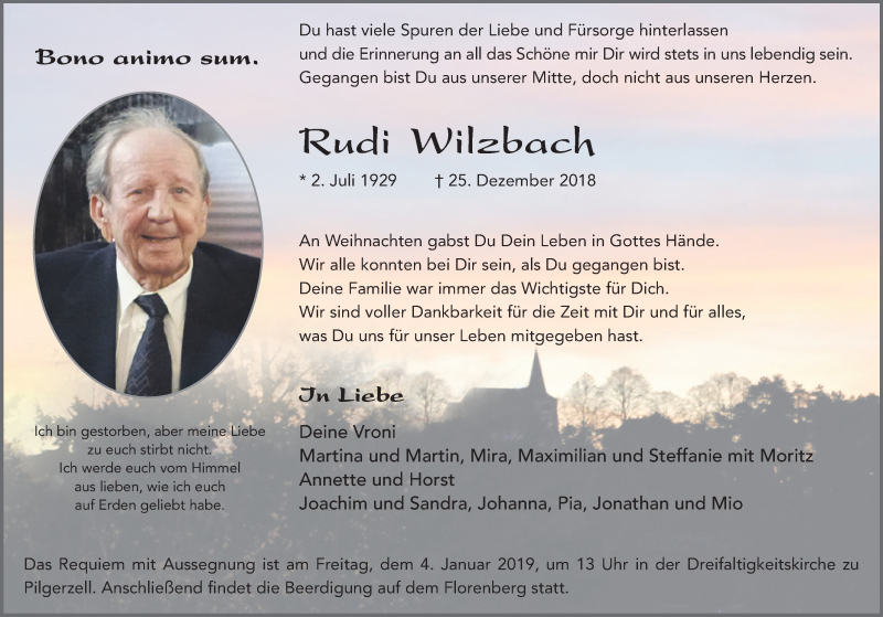  Traueranzeige für Rudi Wilzbach vom 31.12.2018 aus 