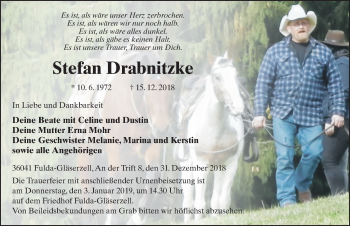 Traueranzeige von Stefan Drabnitzke 