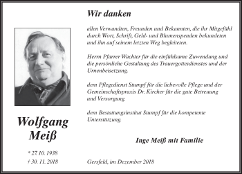 Traueranzeige von Wolfgang Meiß von FZ