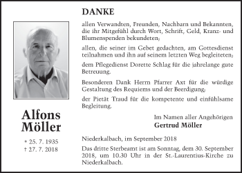 Traueranzeige von Alfons Möller 