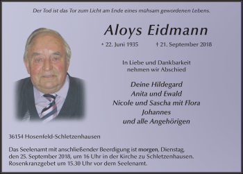 Traueranzeige von Aloys Eidmann 