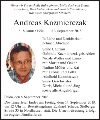 Traueranzeige von Andreas Kazmierczak 