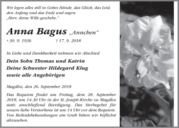 Traueranzeige von Anna Bagus 