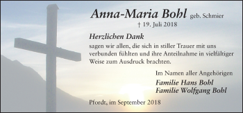 Traueranzeige von Anna-Maria Bohl 