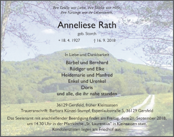 Traueranzeige von Anneliese Rath 