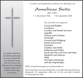 Traueranzeige von Anneliese Seitz 