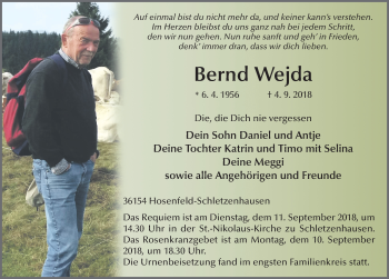 Traueranzeige von Bernd Wejda 