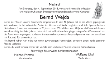 Traueranzeige von Bernd Wejda 