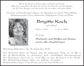 Traueranzeige von Brigitte Koch 