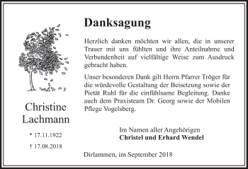 Traueranzeige von Christine Lachmann 