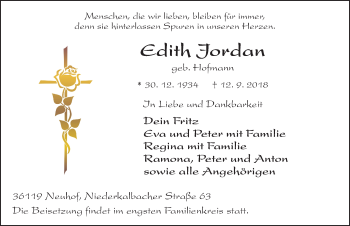 Traueranzeige von Edith Jordan 