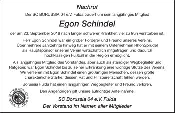 Traueranzeige von Egon Schindel 