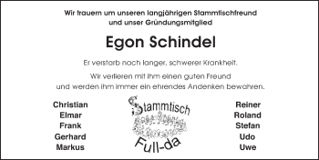 Traueranzeige von Egon Schindel 