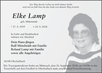 Traueranzeige von Elke Lamp 