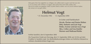 Traueranzeige von Helmut Vogt 