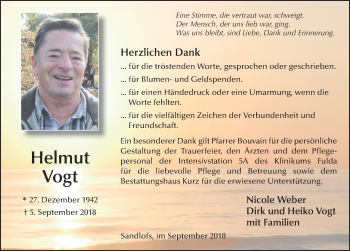 Traueranzeige von Helmut Vogt 