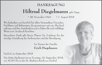 Traueranzeige von Hiltrud Diegelmann 