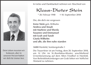 Traueranzeige von Klaus-Dieter Stein 