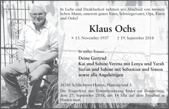 Traueranzeige von Klaus Ochs 