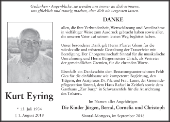 Traueranzeige von Kurt Eyring 