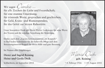 Traueranzeige von Marie Dech 