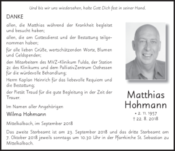 Traueranzeige von Matthias Hohmann 