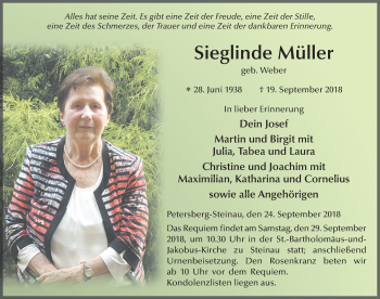 Traueranzeige von Sieglinde Müller 
