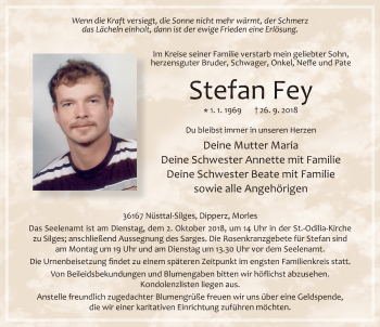 Traueranzeige von Stefan Fey 
