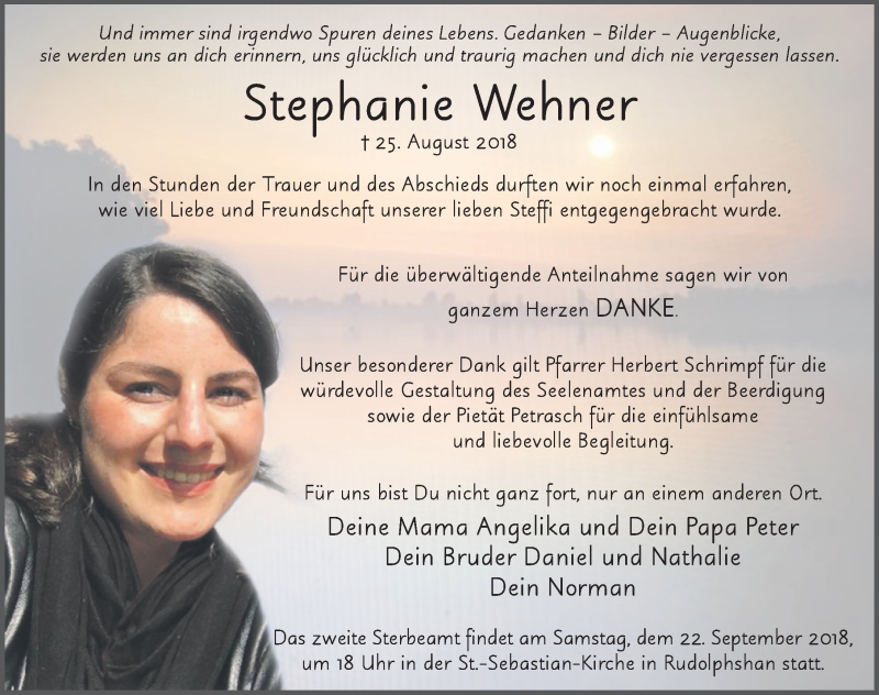  Traueranzeige für Stephanie Wehner vom 20.09.2018 aus 