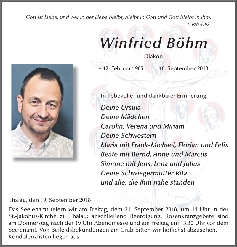  Traueranzeige für Winfried Böhm vom 19.09.2018 aus 