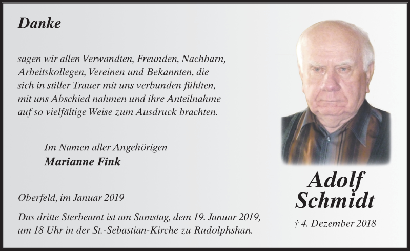 Traueranzeigen von Adolf Schmidt trauer36.de