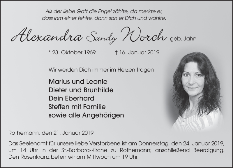  Traueranzeige für Alexandra Worch vom 21.01.2019 aus 