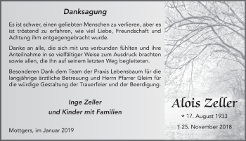 Traueranzeige von Alois Zeller von FZ