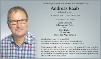 Traueranzeige von Andreas Raab von FZ