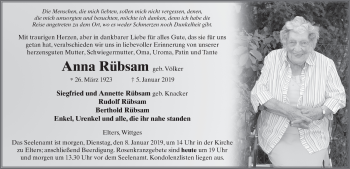 Traueranzeige von Anna Rübsam 