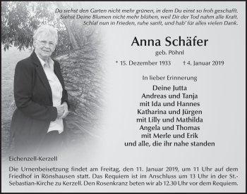 Traueranzeige von Anna Schäfer 