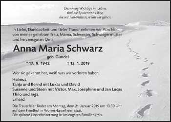 Traueranzeige von Anna Maria Schwarz von FZ