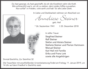Traueranzeige von Anneliese Steiner 