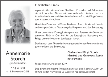 Traueranzeige von Annemarie Storch 