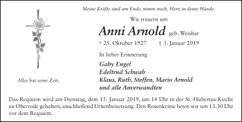 Traueranzeige von Anni Arnold 