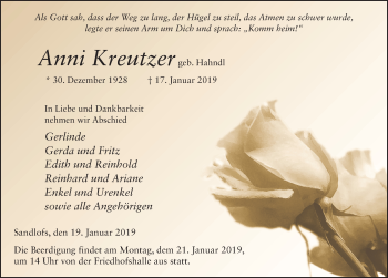 Traueranzeige von Anni Kreutzer von FZ