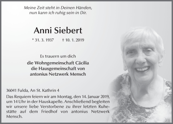 Traueranzeige von Anni Siebert von FZ