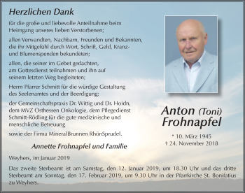 Traueranzeige von Anton Frohnapfel 