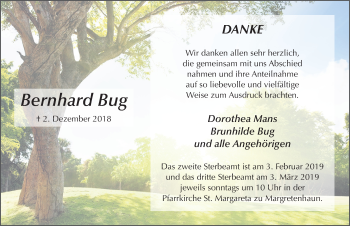Traueranzeige von Bernhard Bug von FZ
